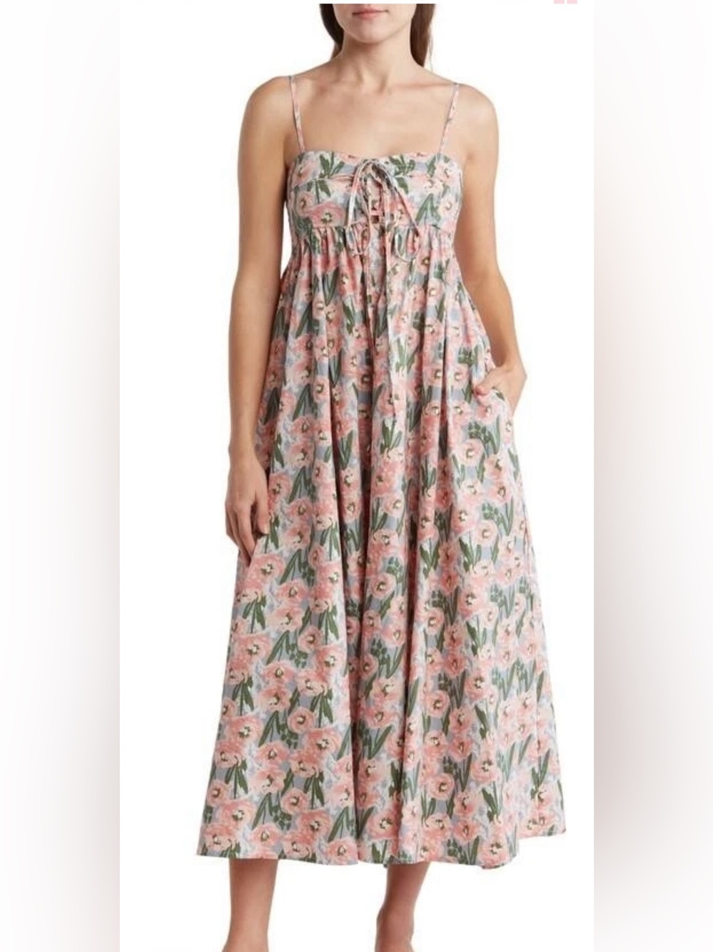 STITCHDROP Women's Floral Sleeveless Button Front Dress Size M  Pink Sundress